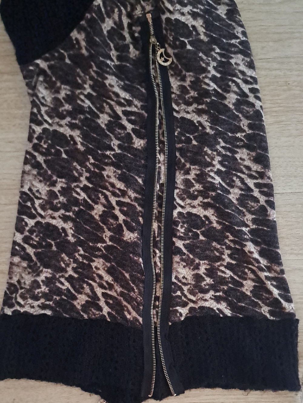 Women's Leopard Print Cowl Neck Sweater - Black & Brown - Picture 7 of 12